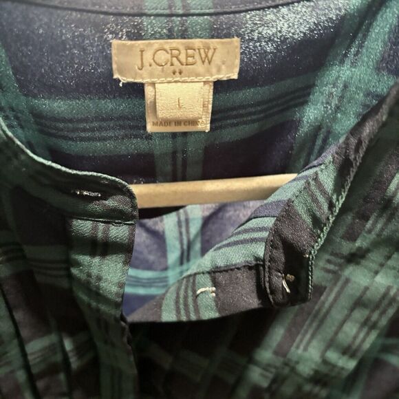 J Crew Top Womens Large Multicolor Stripe Plaid Long Sleeve Blouse Button Up - Picture 7 of 8